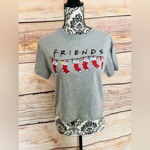 Friends Grey Christmas Stockings Crew Neck Short Sleeve Cropped T-Shirt S NWOT